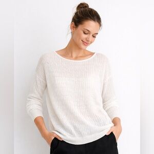 J.Crew Cable Knit Linen Sweater XS White Lightweight Sheer Relaxed Fit Top